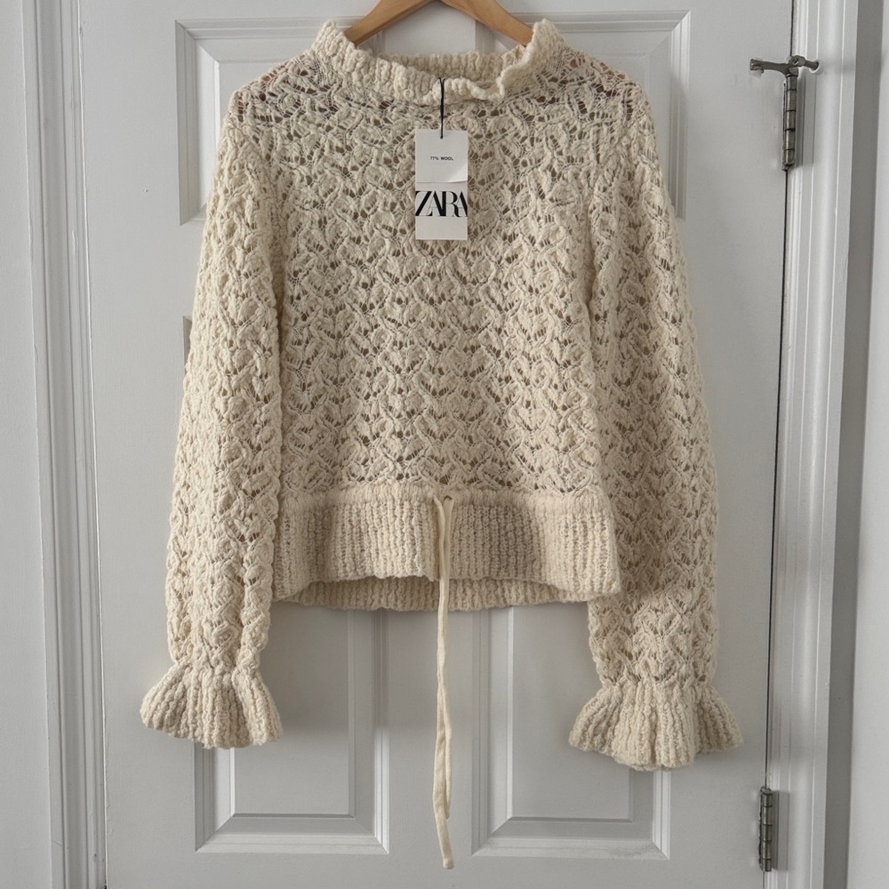 Zara Beige Cable Knit Cowl Sweater
